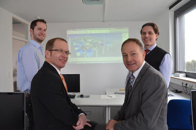 v. l. n r.: Leon Hahn (Jusos), Michael Schwab (Geschäftsführer), Hans-Peter Storz (MdL) und Dieter Stauber (SPD)